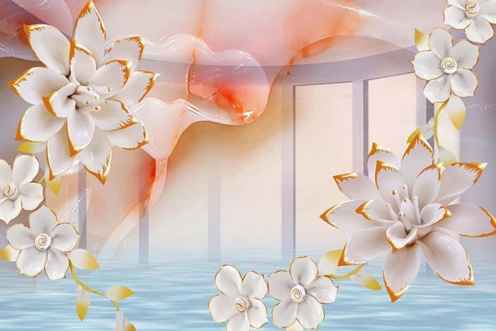 White Flowers in Water pattern detail