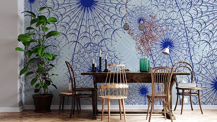 Blue Dandellions shown in a room