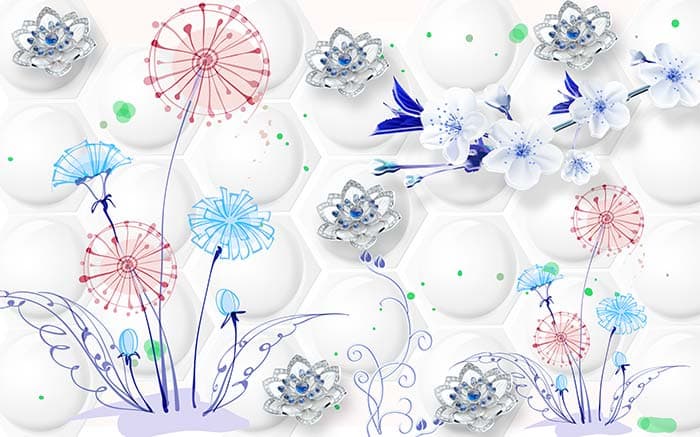 Abstract White and Blue Flowers pattern detail