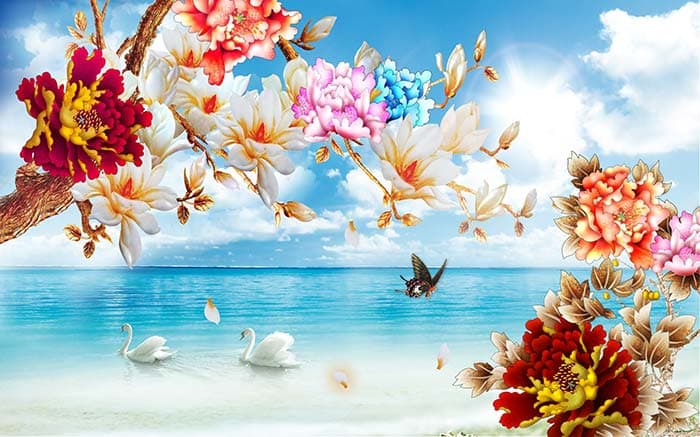 Peaceful Ocean View Coastal Landscape Wall Art Design Wallpaper pattern detail