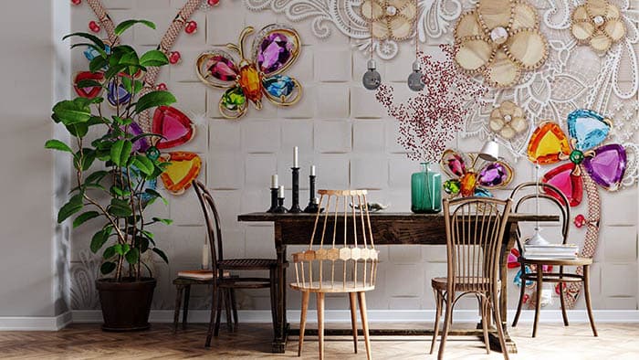 Elegant Rhinestone Butterflies Wall Mural Wallpaper shown in a room