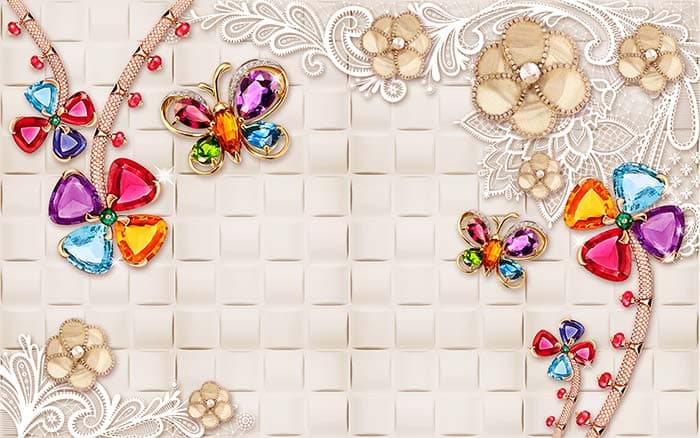 Elegant Rhinestone Butterflies Wall Mural Wallpaper pattern detail