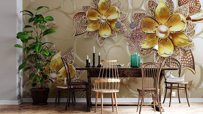 Golden Petals and pearls shown in a room