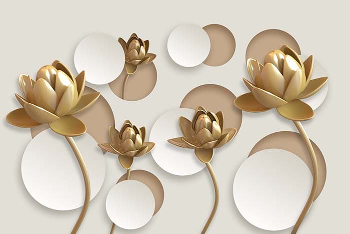 3D Golden Lotus Wallpaper Mural pattern detail