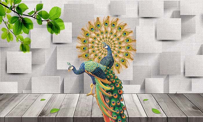 Graceful Peacocks at a Glance Royal Wall Mural Wallpaper pattern detail