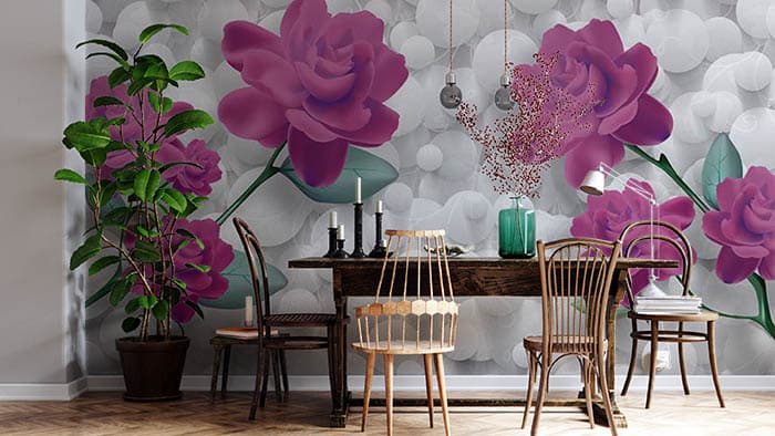 Mauve Roses Wallpaper for Wall shown in a room