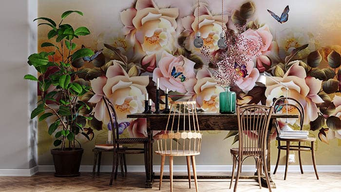 Bunch of Blooming Roses Wallpaper for Wall shown in a room