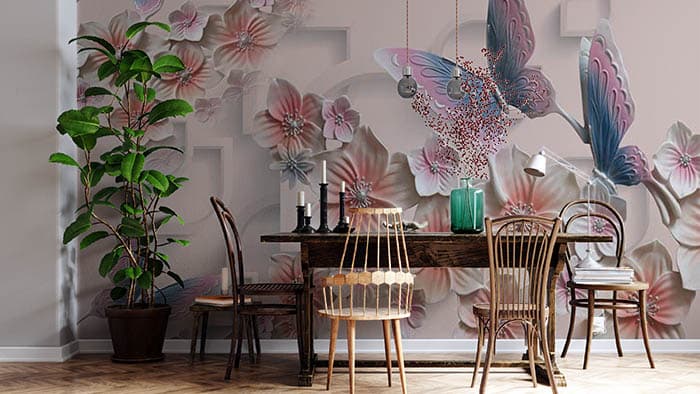 Elegant Big Butterflies Wall Art Design wallpaper shown in a room