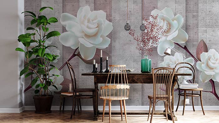 White Roses on Vintage Background Wallpaper for Wall shown in a room