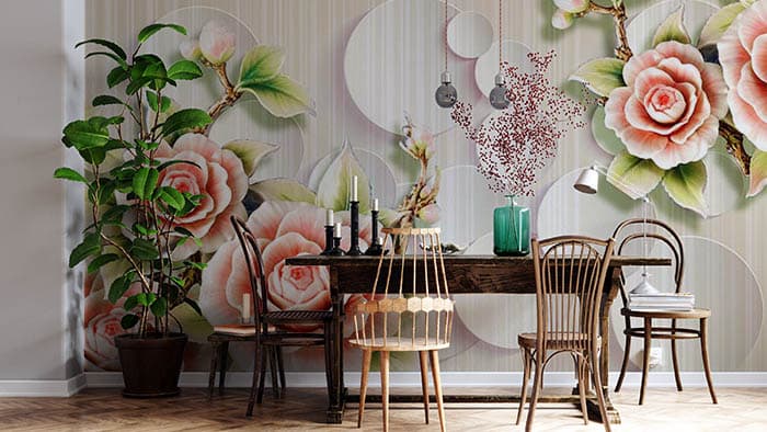 Wallpaper With Pastel Orange Roses With Beautiful Background for Wall shown in a room