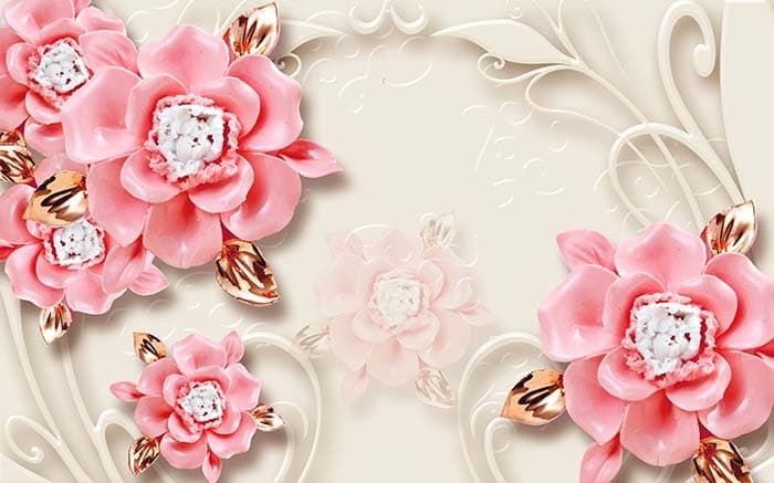Elegant Pink Buttercups Floral Garden Wallpaper pattern detail