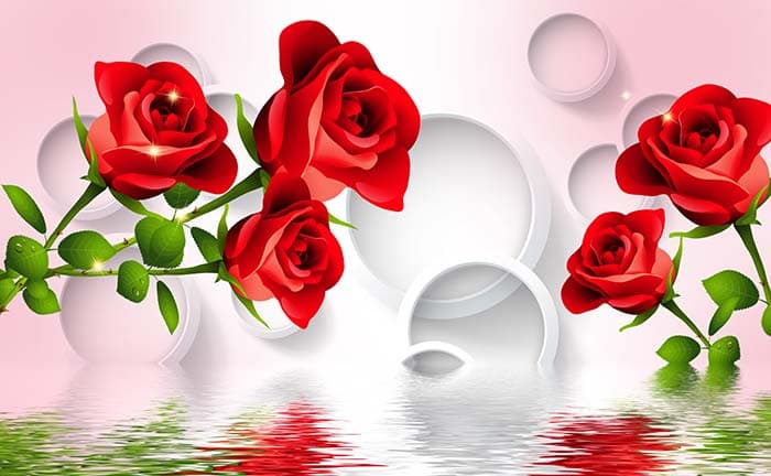 Beautiful Red Roses Reflecting in Water Wallpaper for Wall pattern detail