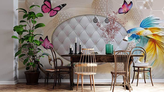 Fishes and Swans Nature Wall Mural Wallpaper shown in a room