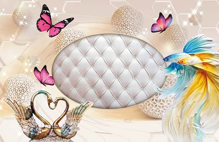 Fishes and Swans Nature Wall Mural Wallpaper pattern detail