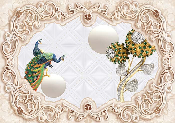 Decorative Peacock Artwork with Ornamental Frame Wallpaper pattern detail