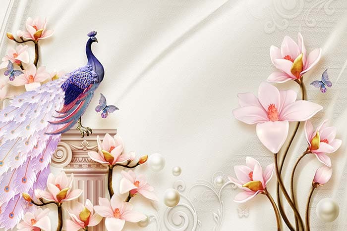 Elegant Peacock Perched on Pillar Design Wallpaper pattern detail