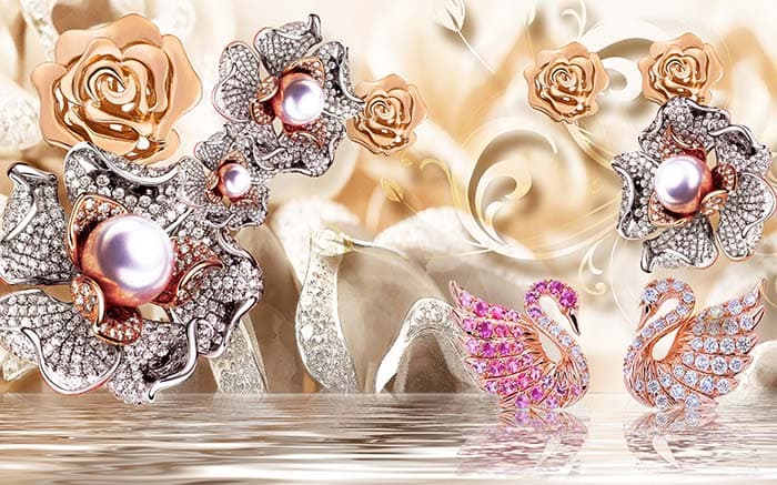Sparkly Swans in water pattern detail