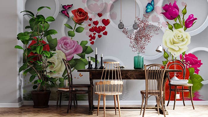 Colorful roses in Water shown in a room