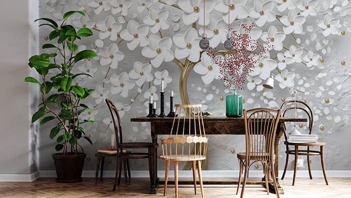 White Blossoms on a tree shown in a room
