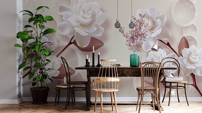 White Roses with Rings Wallpaper for Wall shown in a room