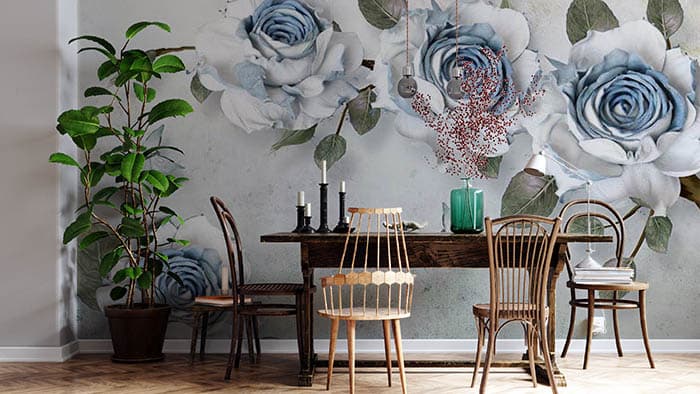 White and Blue Roses Wallpaper for Wall shown in a room
