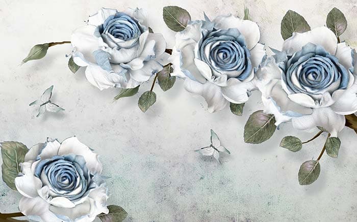 White and Blue Roses Wallpaper for Wall pattern detail