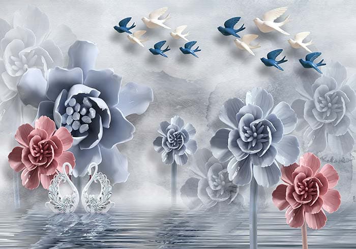 Blue and White birds pattern detail
