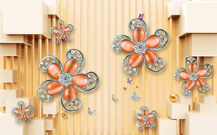 Citrus Bloom and Butterflies Wall Mural Wallpaper pattern detail