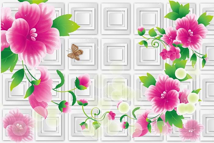 Elegant Pink Passion Flowers Botanical Wall Mural Wallpaper pattern detail