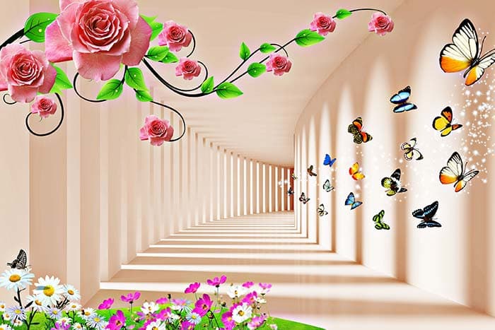 Modern Pearl Butterfly Floral Art Design wallpaper pattern detail