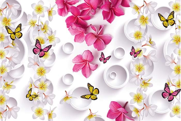 Modern Butterflies and Flowers Artwork wallpaper pattern detail