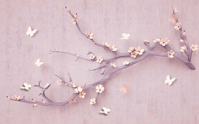 Soft Pink Blossom Branch Design Wallpaper pattern detail