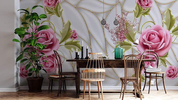 Autumn Pink Roses Wallpaper for Wall shown in a room
