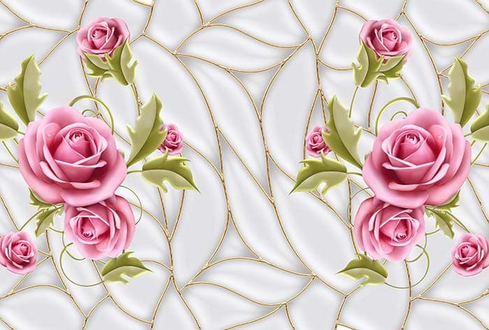 Autumn Pink Roses Wallpaper for Wall pattern detail