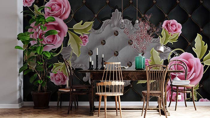 Roses of the Valley With Luxurious Background Wallpaper for Wall shown in a room