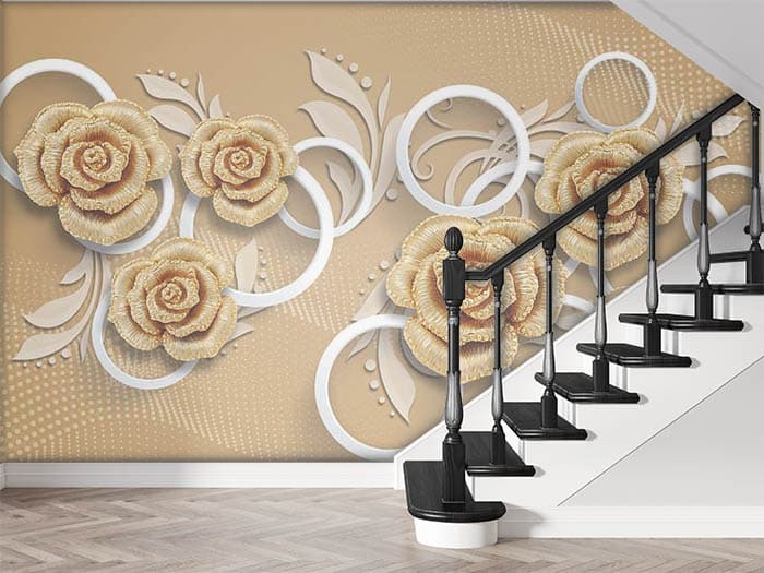 Aureate Roses and 3D Rings Wallpaper for Wall shown in a room