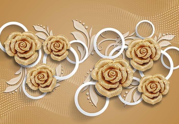Aureate Roses and 3D Rings Wallpaper for Wall pattern detail