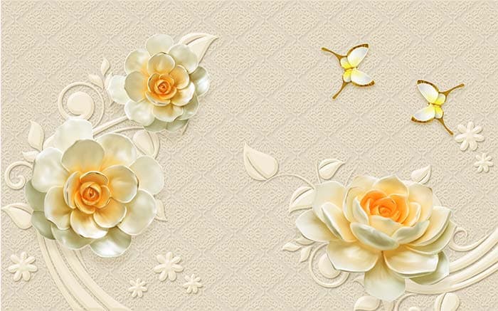 Vibrant Buttercup Butterfly Garden View wallpaper pattern detail