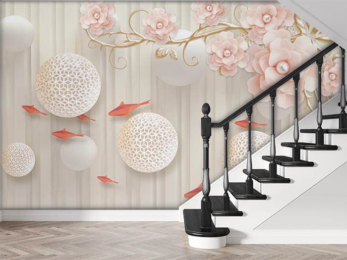 Beautiful Red Fish Decorative Wall Wallpaper shown in a room