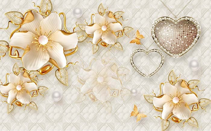 Studded heart and blossoms pattern detail