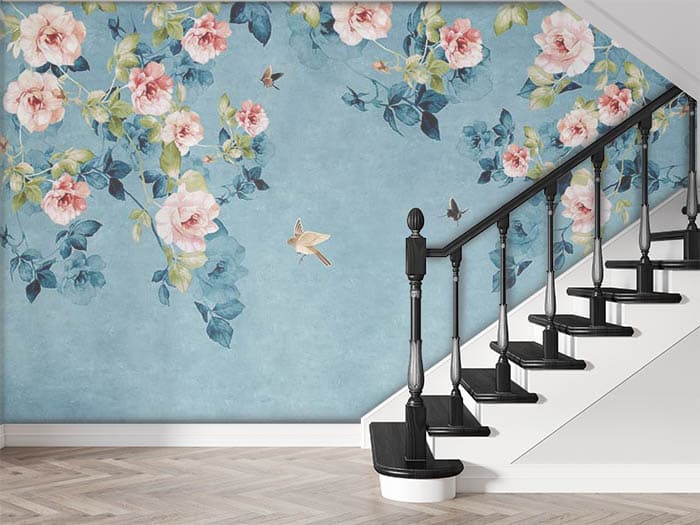 Dangling Peach Roses Wallpaper for Wall shown in a room