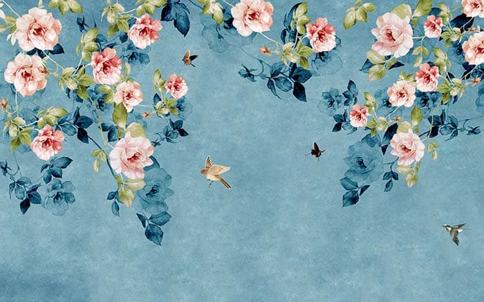 Dangling Peach Roses Wallpaper for Wall pattern detail