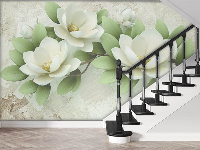 Cream White Lotus Wallpaper for Wall shown in a room