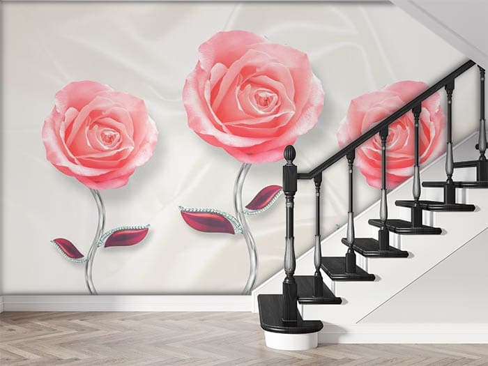 Three Pink Roses Wallpaper for Wall shown in a room