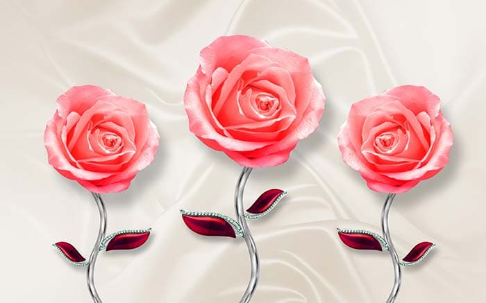 Three Pink Roses Wallpaper for Wall pattern detail