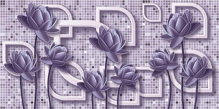 Mauve Blue Blossoms Floral Wall Mural Wallpaper pattern detail