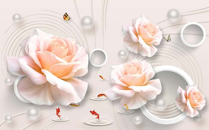White Roses, Fishes and Pearls Wallpaper for Wall pattern detail
