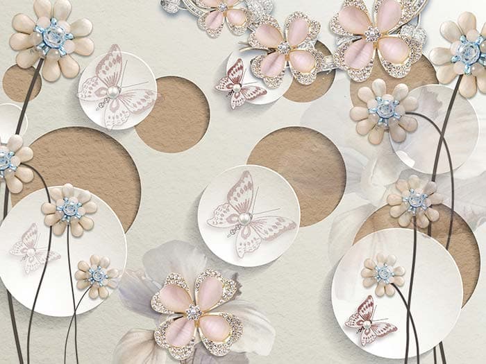 Peach Flowers with long stems pattern detail