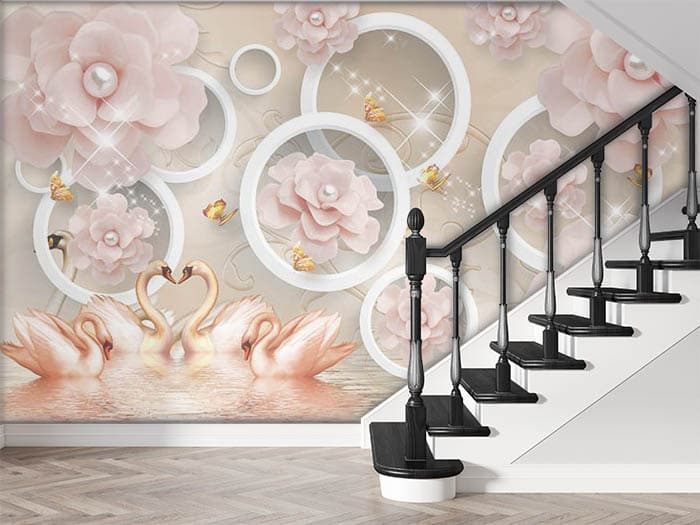Swans and Carnations shown in a room
