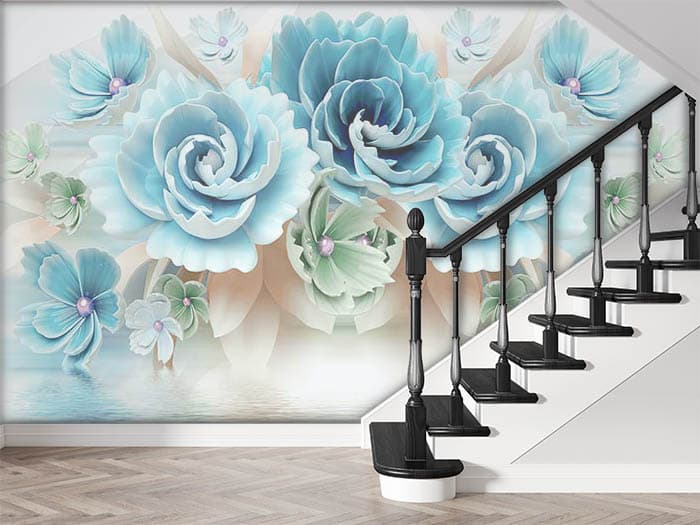 Aqua Blue Florets shown in a room